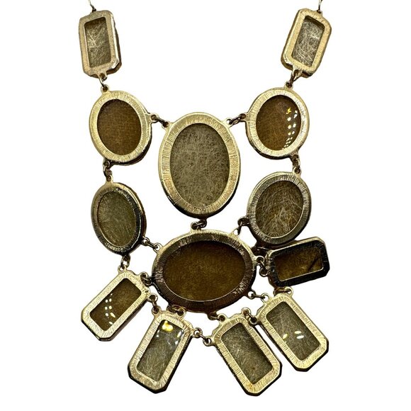 Vintage Boho Statement Bib Necklace Acrylic Chunky Bead Brown Cream Earthy Inspo - Picture 5 of 5